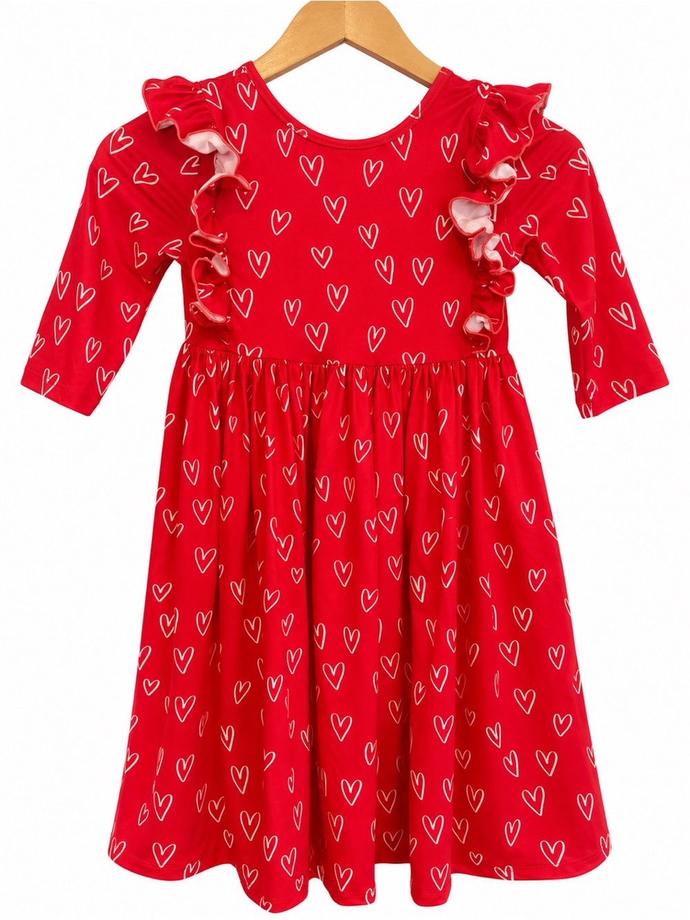 Girls' Mila & Rose Red Heart-Print Ruffle Dress